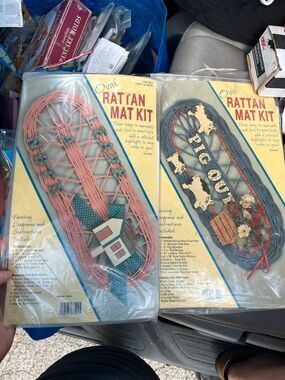 Vintage Oval Rattan Mat Kits Lot Of 2 Welcome- pig & House, Lrg. Welcome